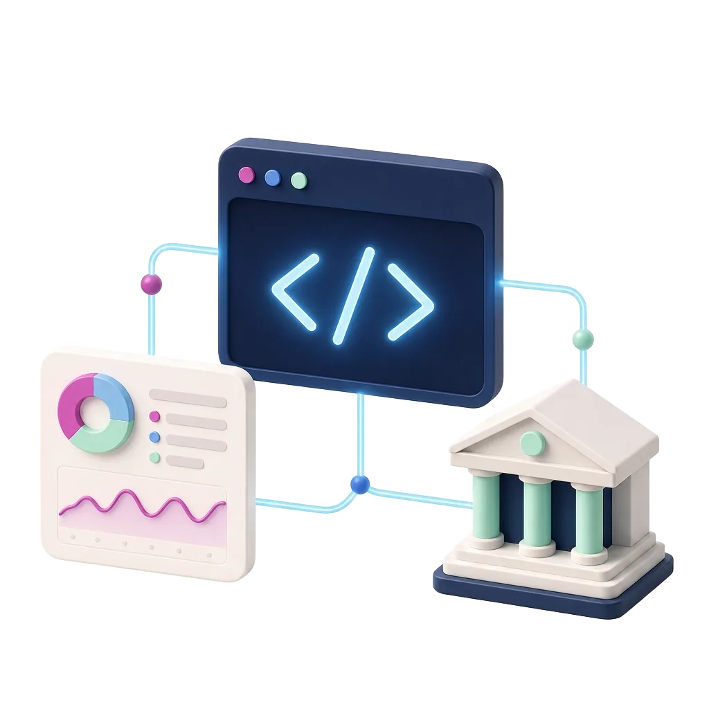 Ilustración de API conectando un dashboard con un banco